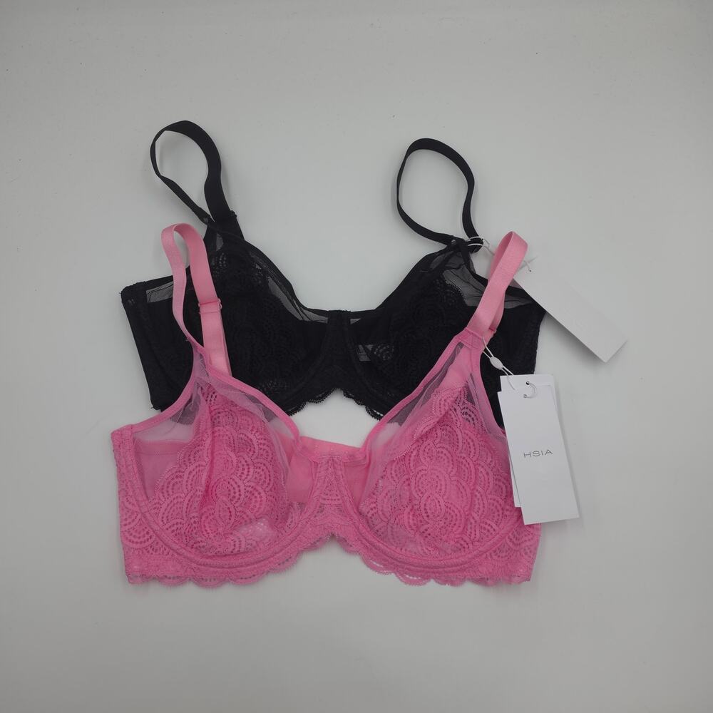HSIA Bundle of Two Mermaid Scales Lace Unlined Bra in Pink Black Size 36DD